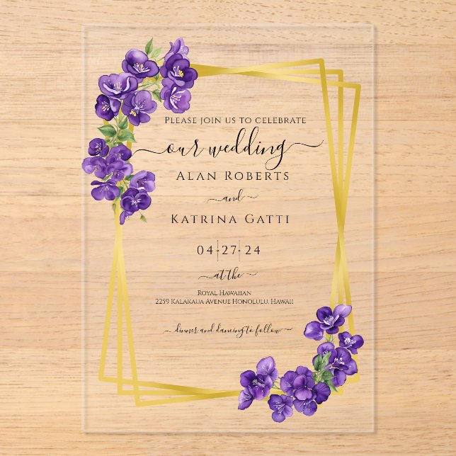 Deep Purple Violets Wedding Invitation (Front)
