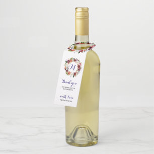Deep-purple & white flowers wreath -Thank you Bottle Hanger Tag
