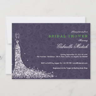 Deep Purple & White Wedding Dress & Vintage Lace Invitation