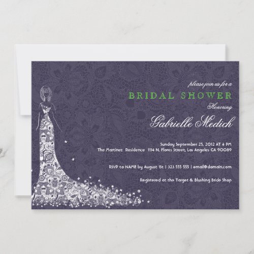 Deep Purple &amp; White Wedding Dress &amp; Vintage Lace Invite