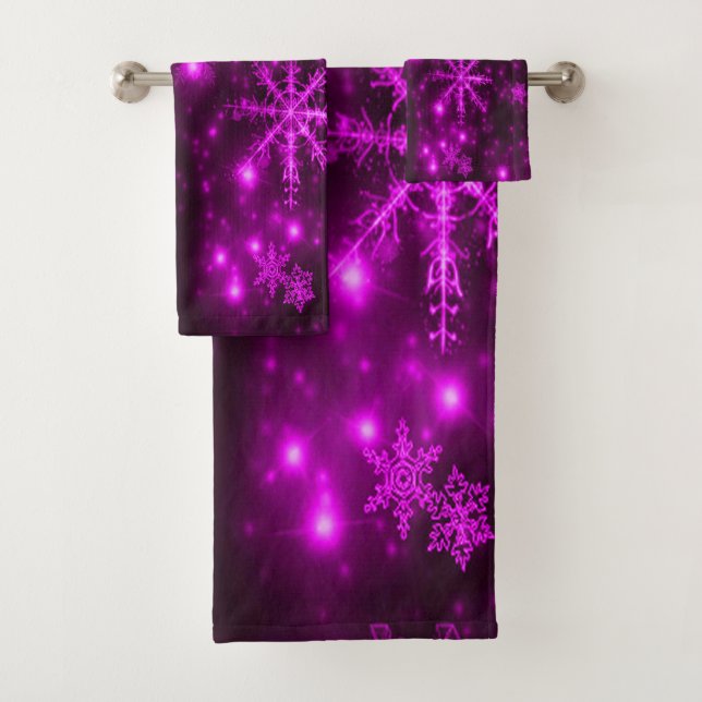 Deep Purple with Bright Snowflakes Towel Set (Insitu)
