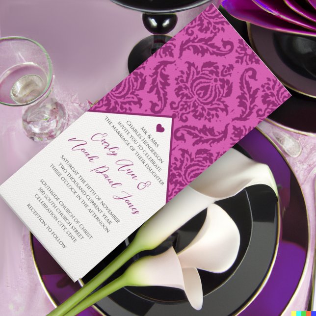 Deep Raspberry Damask Swirls Wedding Invitation (Creator Uploaded)