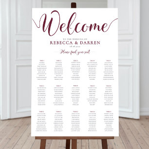 Deep Red 15 Table Wedding Seating Chart