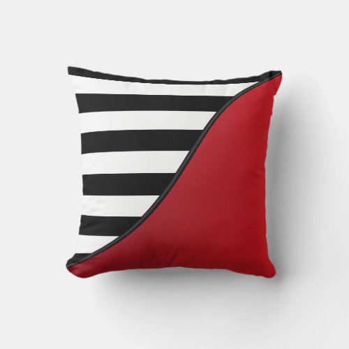 Deep Red and Black and White Stripes Reversible Throw Pillow