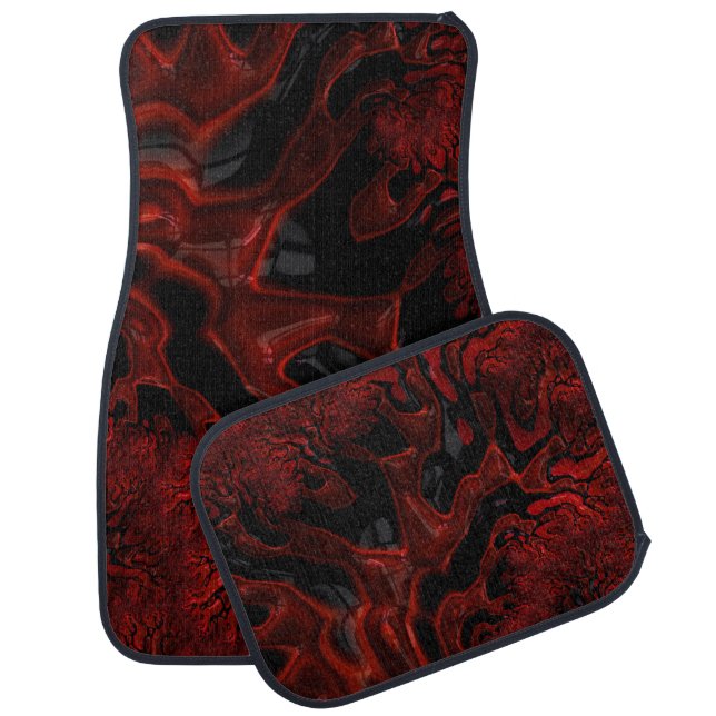 Deep Red and Black Car Floor Mat (Set)