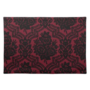 Deep Red And Black Damask. Placemat by KPattersonDesign at Zazzle