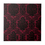 Deep Red And Black Damask. Tile at Zazzle