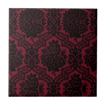 Deep Red And Black Damask. Tile by KPattersonDesign at Zazzle