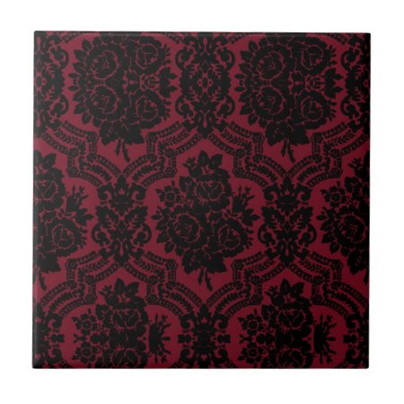 Deep Red And Black Damask. Tile