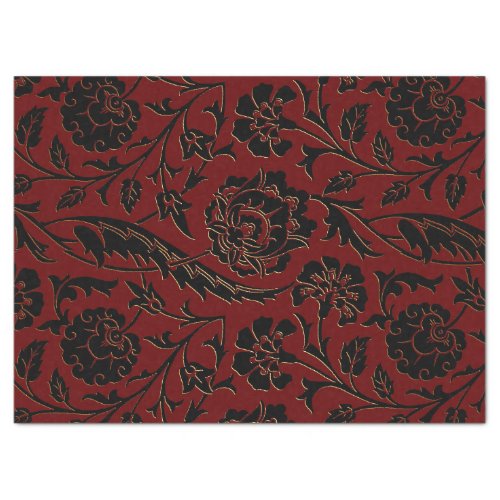 Deep Red and Black Floral Decoupage Tissue Paper