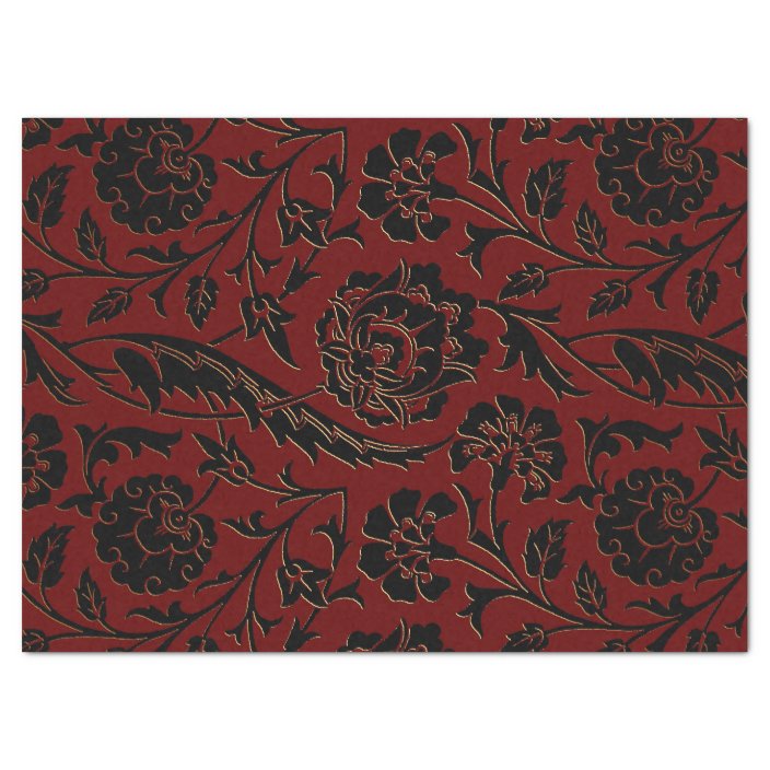 Deep Red and Black Floral Decoupage Tissue Paper