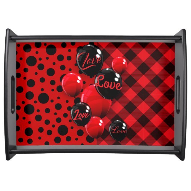 Deep Red and Black Multi-Pattern Love Serving Tray (Front)
