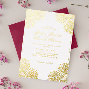 Deep Red and Blue Enchanting Mandala Wedding Foil Invitation