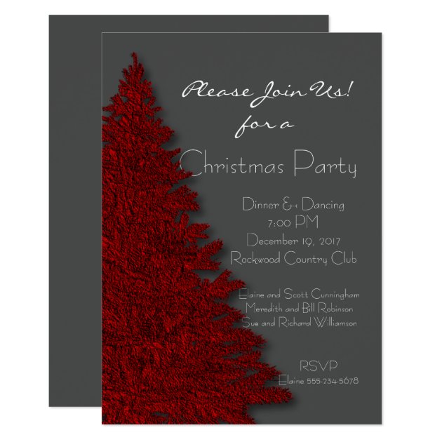 Deep Red And Charcoal Gray Christmas Party Invitation