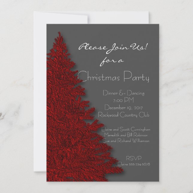 Deep Red and Charcoal Gray Christmas Party Invitation (Front)