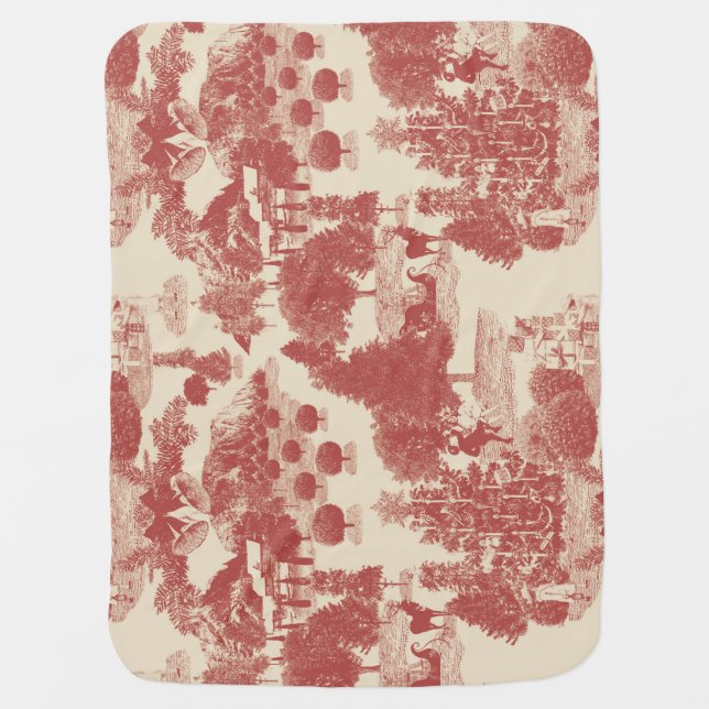 Deep Red and Cream Christmas Winter Wonderland Baby Blanket (Front)
