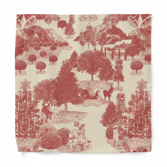 Deep Red and Cream Christmas Winter Wonderland Bandana (Front)