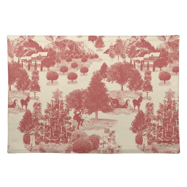 Deep Red and Cream Christmas Winter Wonderland Cloth Placemat (Front)