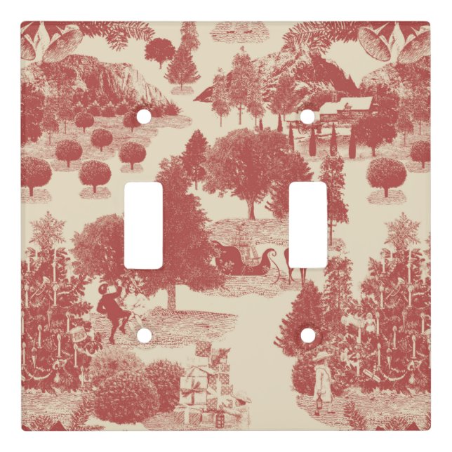 Deep Red and Cream Christmas Winter Wonderland Light Switch Cover (Front)