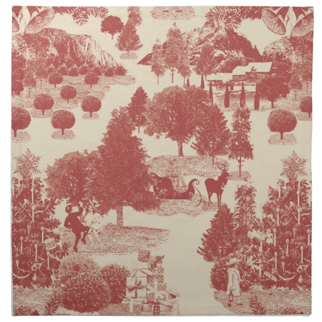 Deep Red and Cream Christmas Winter Wonderland Nap Cloth Napkin (Front)