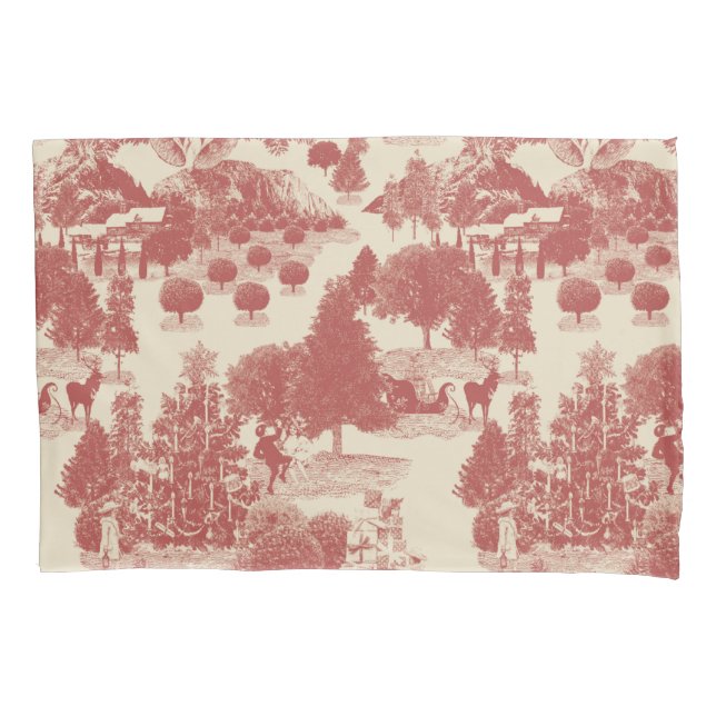 Deep Red and Cream Christmas Winter Wonderland Pillow Case (Front)