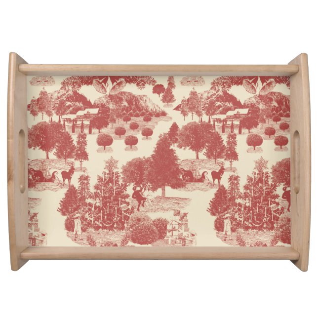 Deep Red and Cream Christmas Winter Wonderland Serving Tray (Front)