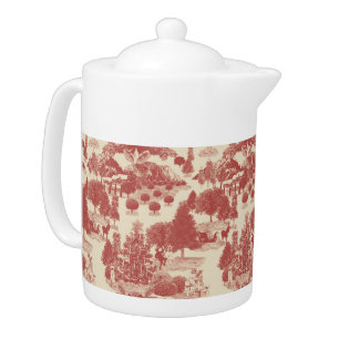Deep Red and Cream Christmas Winter Wonderland Teapot