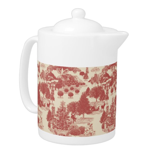 Deep Red and Cream Christmas Winter Wonderland Teapot (Left)