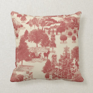 Deep Red and Cream Christmas Winter Wonderland Throw Pillow
