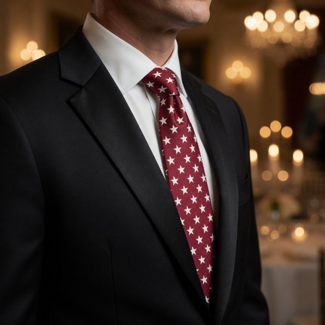 Deep Red and Crisp White Small Star Pattern Neck Tie (Creator Uploaded)