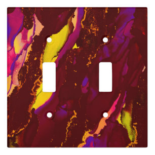 Deep Red and Gold Alcohol Ink Painting Light Switc Switch Cover