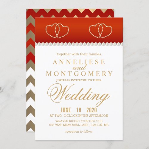Deep Red and Gold Hearts _ Invitation