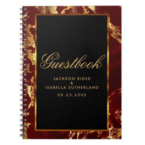 Deep Red and Gold Marble and Black _ Guestbook Notebook