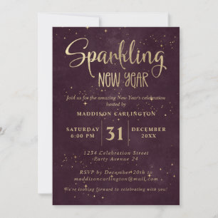 Deep Red And Gold New Year's Party Invitation