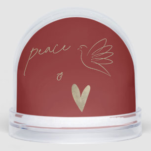 Deep Red and Gold Peace & Love Photo Christmas Snow Globe