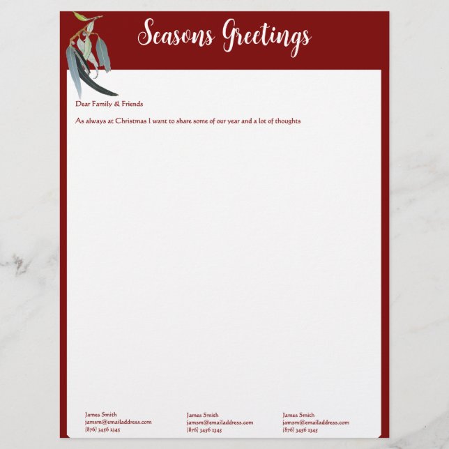 Deep Red and green Christmas letter w' photos Letterhead (Front)