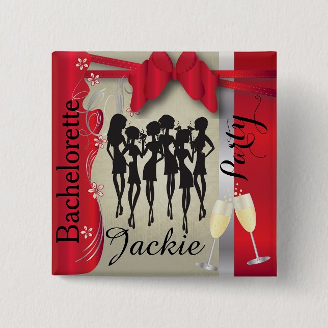 Deep Red and Silver Girls Party Pinback Button (Front)