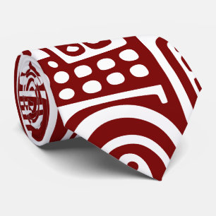 deep red and white doodles of 7 neck tie
