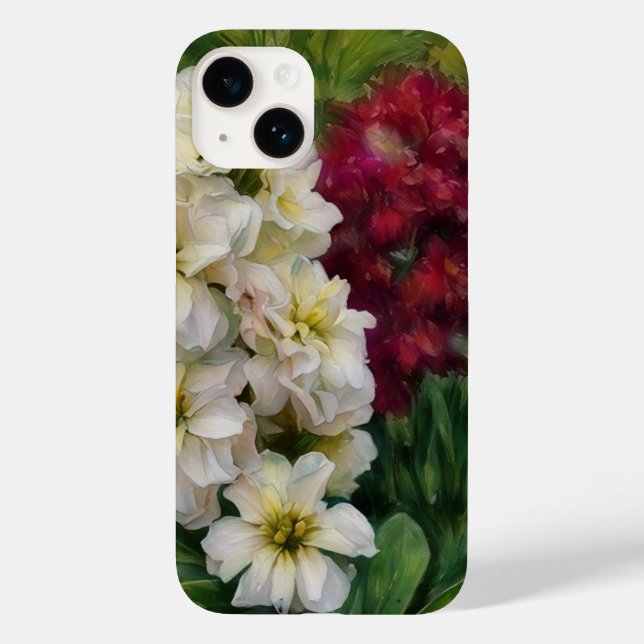 Deep Red and White Flowers Art Phone Case (Back)