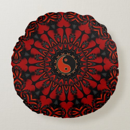 Deep Red Balance Yin Yang Round Cushion  Pillow