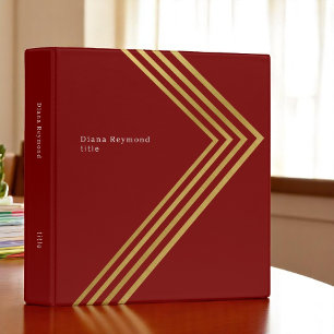 Deep Red Binder with Faux Gold Angle Stripes