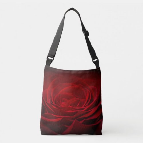 Deep Red Blood Rose On Black Crossbody Bag