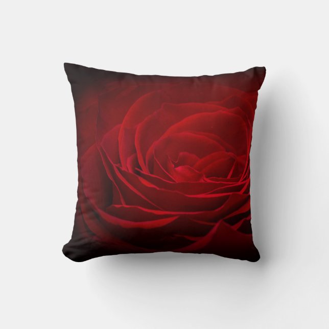 Deep Red Blood Rose On Black Throw Pillow (Front)