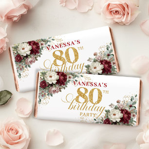 Deep Red Blush Burgundy 80th Birthday Hershey Bar