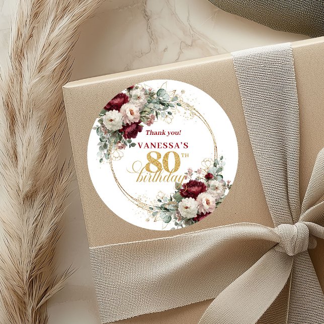 Deep Red Blush Burgundy 80th Birthday Stickers (Deep Red Blush Burgundy 80th Birthday Stickers)