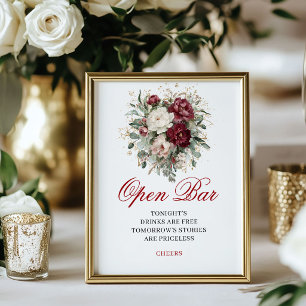 Deep Red Blush Burgundy Open Bar Wedding Sign