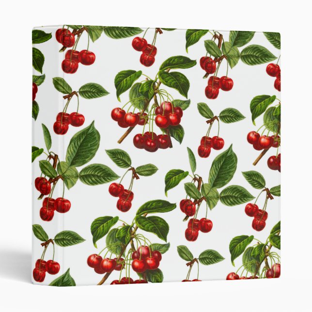 Deep Red Botanical Cherry Print 3 Ring Binder (Front/Spine)