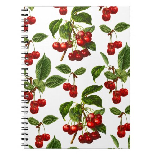 Deep Red Botanical Cherry Print Notebook