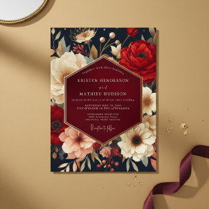Deep Red Botanical Opulent Wedding Invitation