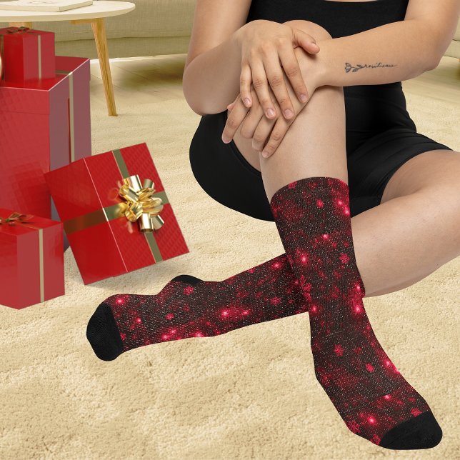 Deep Red & Bright Snowflakes All-Over-Print Socks (Deep Red & Bright Snowflakes All-Over-Print Socks)